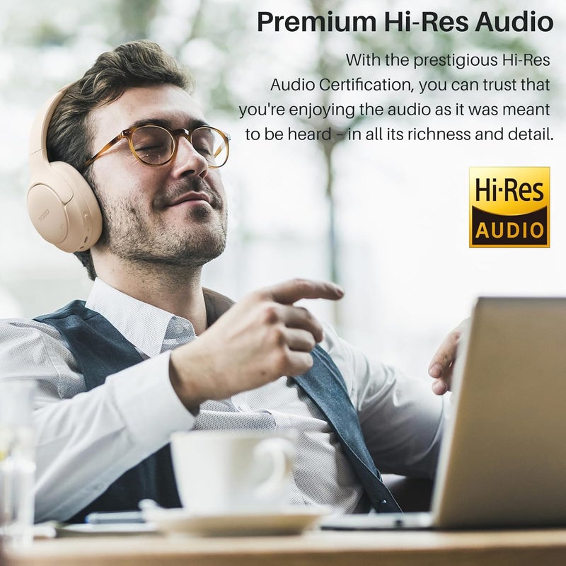 TOZO HT2 Hybrid Active Noise Cancelling Headphones, Wireless Over Ear Bluetooth Headphones, 60H Playtime, Hi-Res Audio Custom EQ via App Deep Bass Comfort Fit Ear Cups, for Home Office Travel Khaki - Image 2