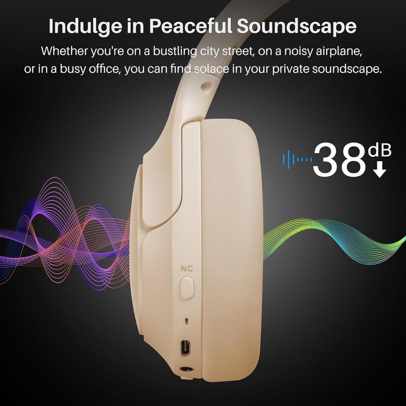 TOZO HT2 Hybrid Active Noise Cancelling Headphones, Wireless Over Ear Bluetooth Headphones, 60H Playtime, Hi-Res Audio Custom EQ via App Deep Bass Comfort Fit Ear Cups, for Home Office Travel Khaki - Image 3