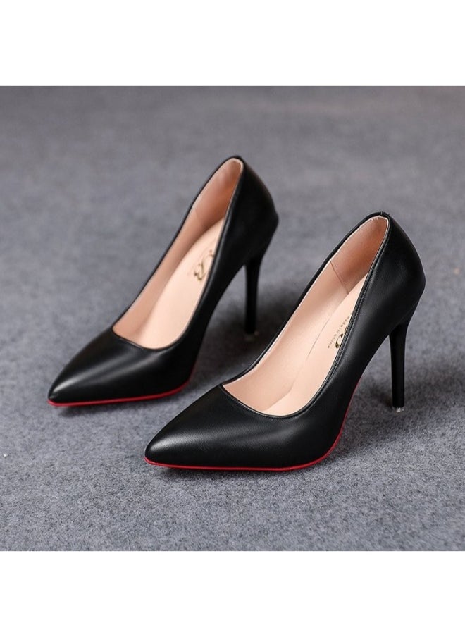 Rup Art Women’s Matte Black High Heels – PU Leather Formal Work Shoes – Comfortable Slip-On Party & Wedding Pumps with Rubber Sole  - Image 2