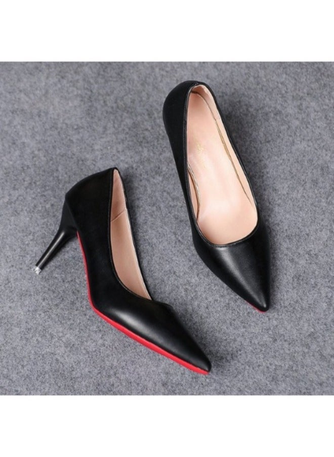 Rup Art Women’s Matte Black High Heels – PU Leather Formal Work Shoes – Comfortable Slip-On Party & Wedding Pumps with Rubber Sole  - Image 4