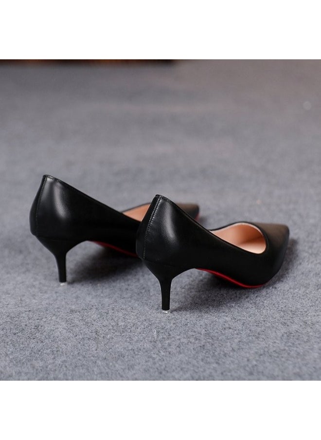 Rup Art Women’s Matte Black High Heels – PU Leather Formal Work Shoes – Comfortable Slip-On Party & Wedding Pumps with Rubber Sole  - Image 3