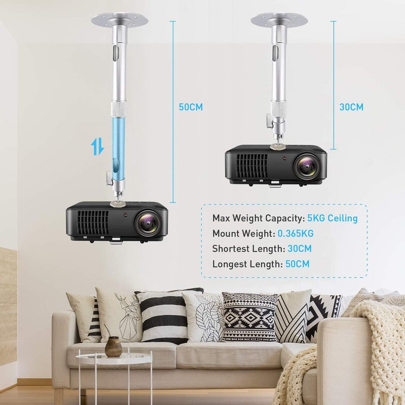 NIERBO Universal Projector Wall Ceiling Mount Hanger 360°Rotatable Head with Extendable Length 11.8 Inch to 19.7 Inch / 11 lbs Load Mounting Bracket - Image 5