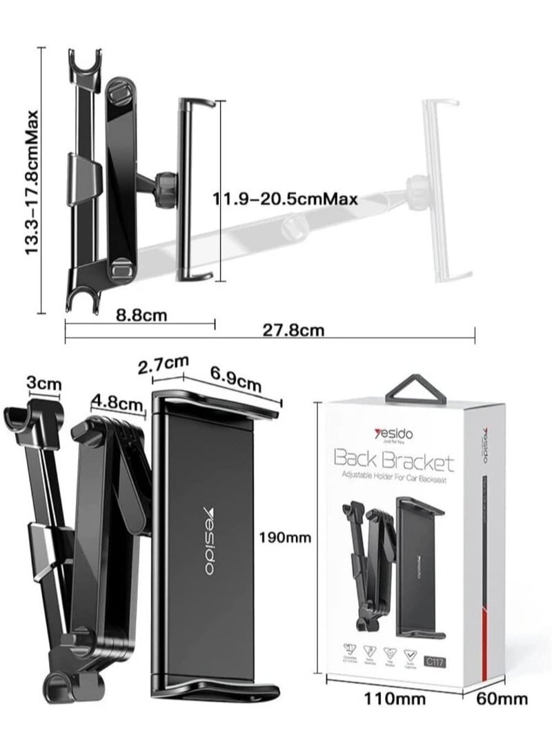 C117 Car Tablet Headrest Mount Tablet Holder for Car Seat 360 Degree Rotation Compatible with 4.7inch to 12.9 inch, Compatible with Tablets/iPhone 13/iPads - Image 4