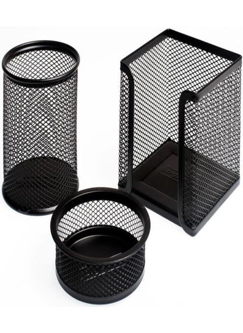 Easyso Pen Holder + Paper Clip Holder + Cube Holder Metal Perforated 3 Piece Set Black 
