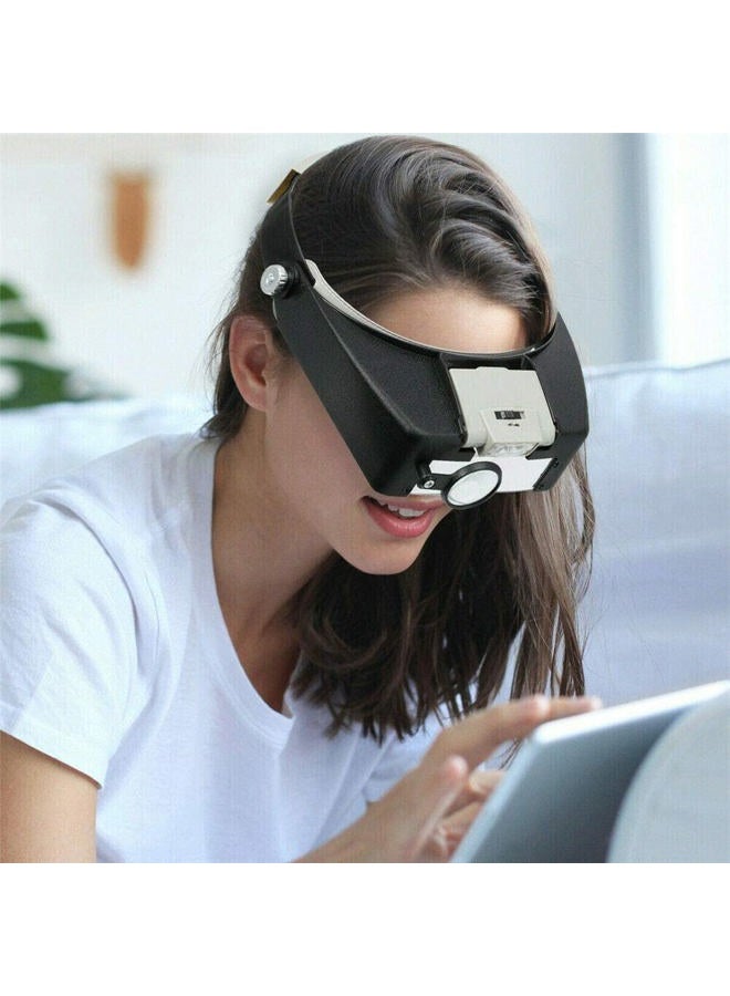 LEEMASING Head Magnifier Jewelers with LED Light Illuminated Helmet Magnifying 1.5X 3X 8.5X 10x Tools for Watch Repair, Precision Work Reading (Black) - Image 2