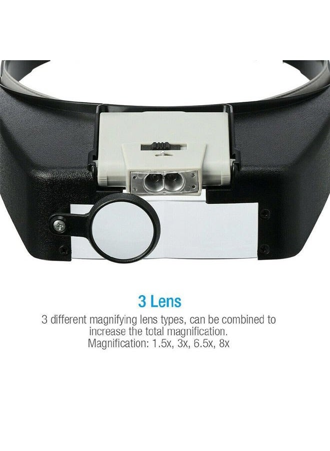 LEEMASING Head Magnifier Jewelers with LED Light Illuminated Helmet Magnifying 1.5X 3X 8.5X 10x Tools for Watch Repair, Precision Work Reading (Black) - Image 5