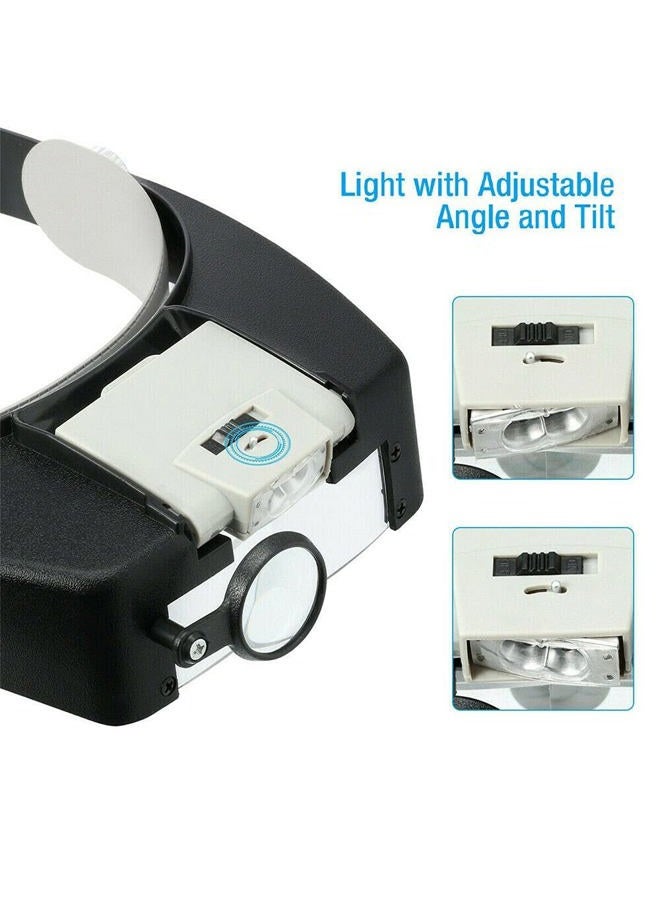 LEEMASING Head Magnifier Jewelers with LED Light Illuminated Helmet Magnifying 1.5X 3X 8.5X 10x Tools for Watch Repair, Precision Work Reading (Black) - Image 3