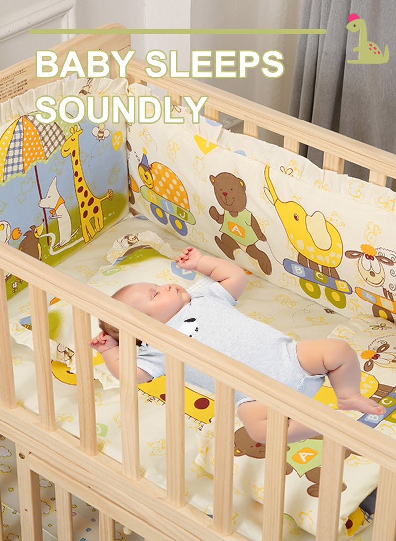 MaBaby 6-in-1 Convertible Wooden Baby Crib with Mattress - Adjustable Height, Portable Multi-Functional Nursery Bed with Wheels, Extended Length (102 to 140cm), Storage & Desk Mode - Includes Mosquito Net & 5-Piece Bedding Set - Image 5