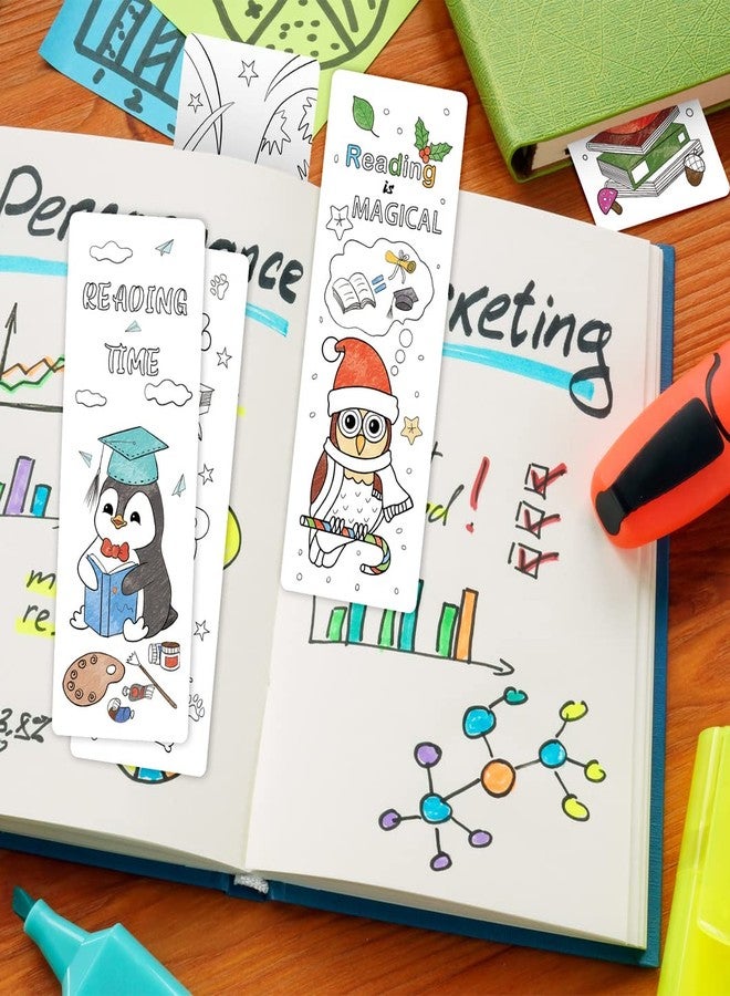 VOCHIC 36 Pieces Color Your Own Bookmarks DIY Inspirational Bookmarks,Cute Animals Bookmarks Cartoon Hilarious Learning Bookmarks for Kids, Book Lovers, Teachers, Students Classroom Rewards Supplies - Image 4