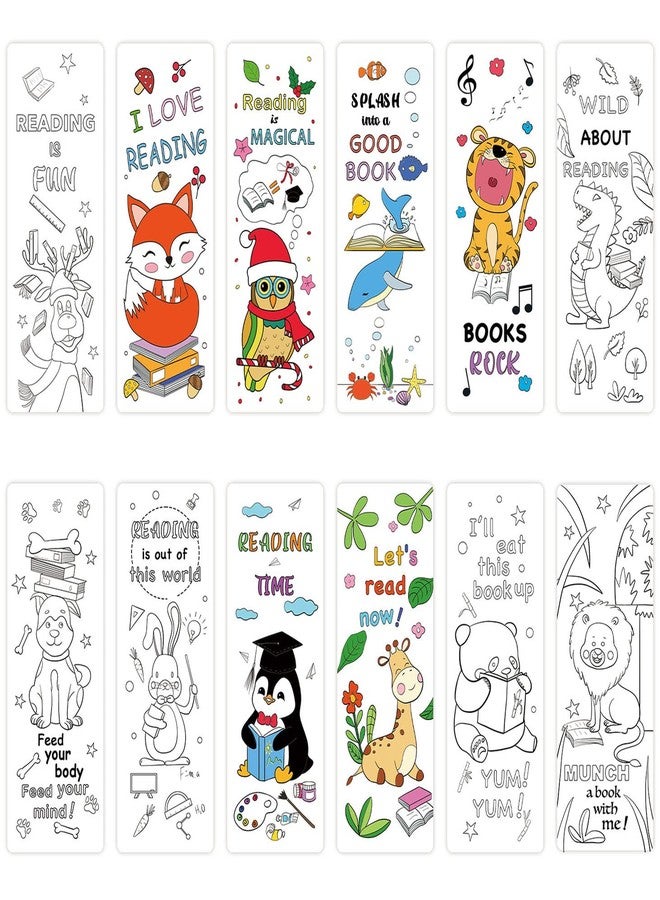 VOCHIC 36 Pieces Color Your Own Bookmarks DIY Inspirational Bookmarks,Cute Animals Bookmarks Cartoon Hilarious Learning Bookmarks for Kids, Book Lovers, Teachers, Students Classroom Rewards Supplies - Image 1