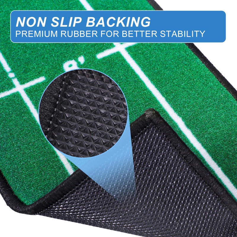 Ponsonbay Golf Putting Mat Indoor & Outdoor Professional Golf Practice Putting Green Mat with Distance Marker Anti Slip Backing Golf Training Accessories Portable Matt - Image 2