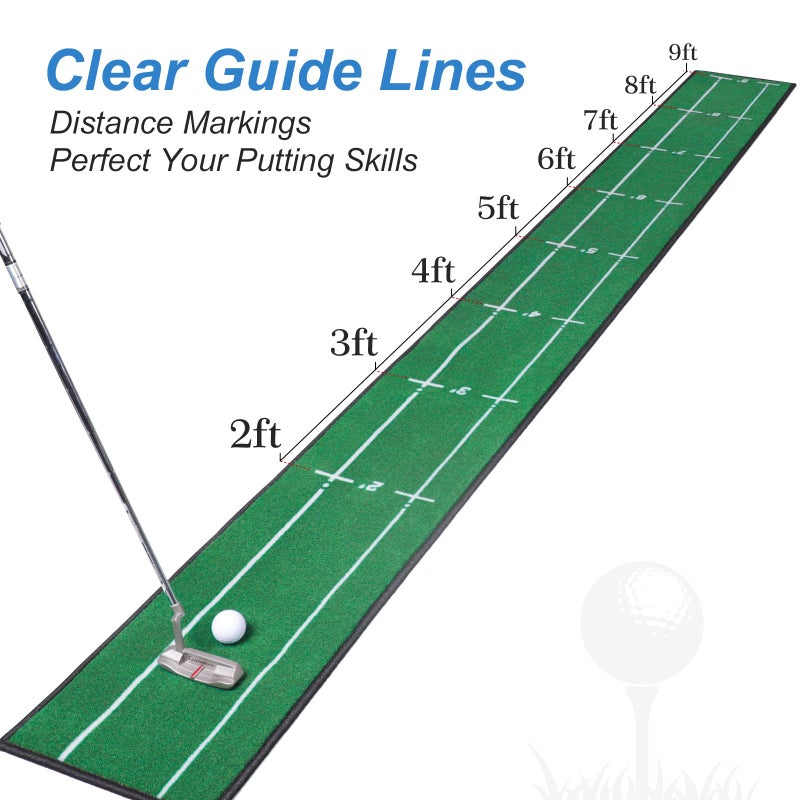 Ponsonbay Golf Putting Mat Indoor & Outdoor Professional Golf Practice Putting Green Mat with Distance Marker Anti Slip Backing Golf Training Accessories Portable Matt - Image 5