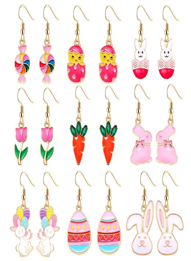 YAHPERN 9 Pairs Easter Earrings for Women Enamel Bunny Drop Earrings Cute Rabbit Dangle Earrings Colorful Egg Earring Set Easter Theme Jewelry (9PCS Set) - Image 1