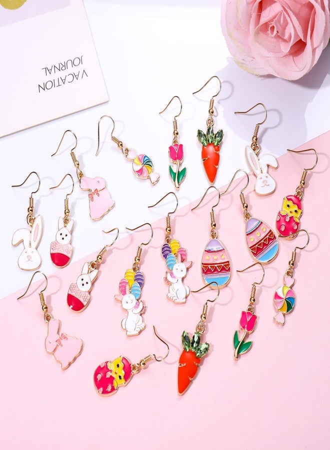 YAHPERN 9 Pairs Easter Earrings for Women Enamel Bunny Drop Earrings Cute Rabbit Dangle Earrings Colorful Egg Earring Set Easter Theme Jewelry (9PCS Set) - Image 4