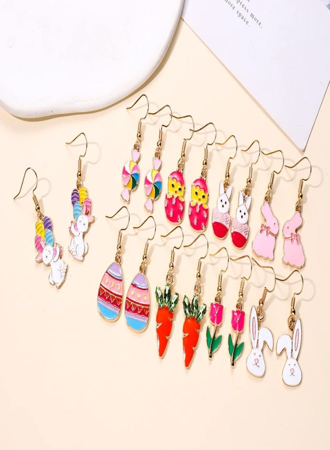 YAHPERN 9 Pairs Easter Earrings for Women Enamel Bunny Drop Earrings Cute Rabbit Dangle Earrings Colorful Egg Earring Set Easter Theme Jewelry (9PCS Set) - Image 5