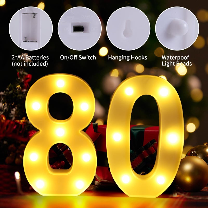 Funsky 80th Birthday Decorations for Women Men,Happy 80 Birthday Decorations for Centerpieces Table,80 Light Up Numbers Sign Led for Party Backdrop Wall Decor for Wedding Anniversary Home - Image 3