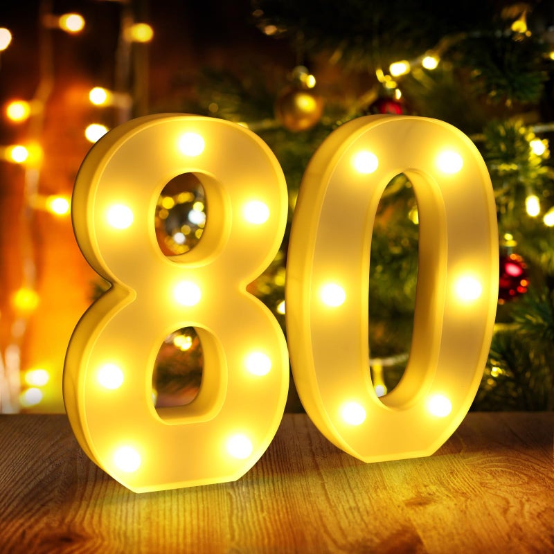 Funsky 80th Birthday Decorations for Women Men,Happy 80 Birthday Decorations for Centerpieces Table,80 Light Up Numbers Sign Led for Party Backdrop Wall Decor for Wedding Anniversary Home - Image 1