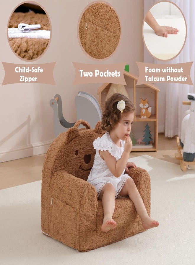 Kisdsa Toddler Chair,Sherpa Bear Toddler Couch Fold Out,Children Reading Chair,Flip Out Kids Couch,Kids Sofa Convertible for Age 1-3(Brown Bear) - Image 2