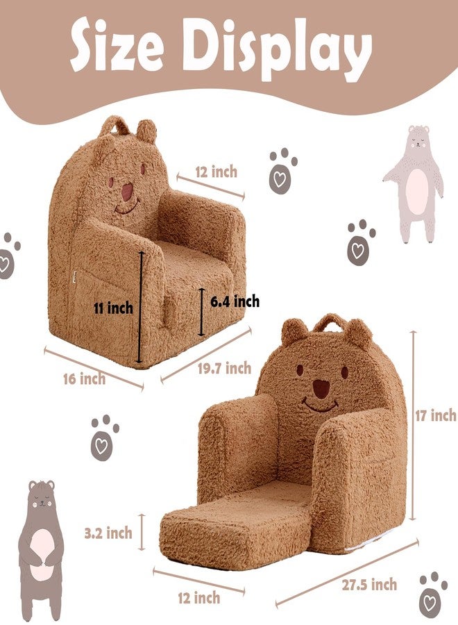 Kisdsa Toddler Chair,Sherpa Bear Toddler Couch Fold Out,Children Reading Chair,Flip Out Kids Couch,Kids Sofa Convertible for Age 1-3(Brown Bear) - Image 3