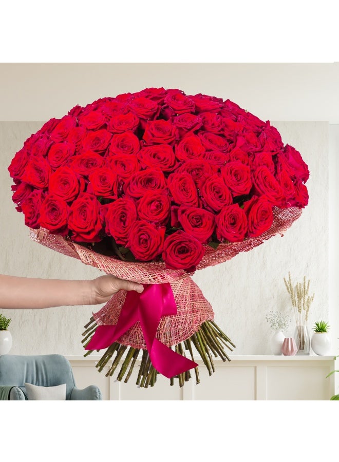 Fresh Love 100 Red Roses pink wrapping bouquet