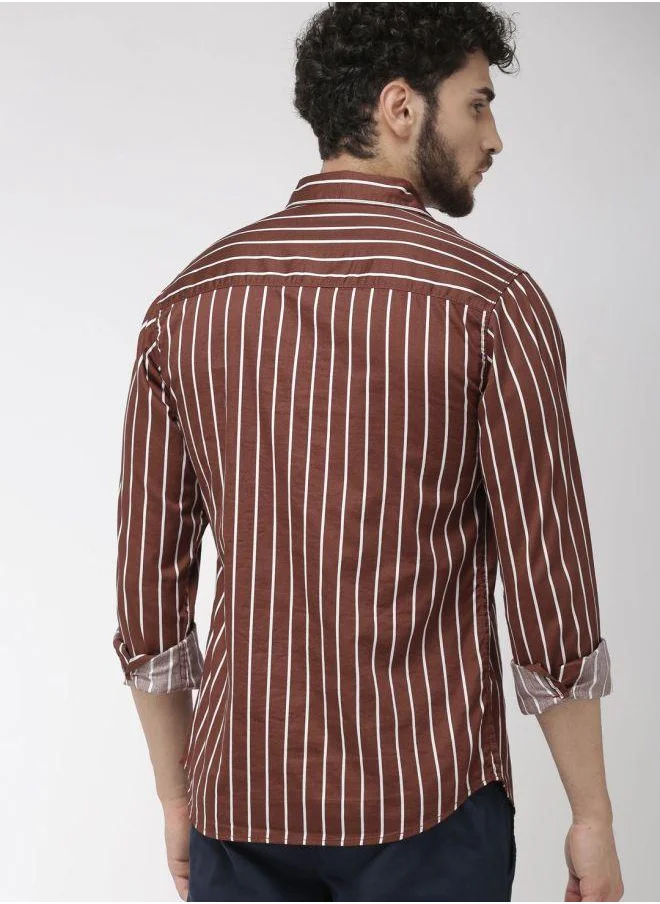 شركة المرآب الهندية Men Slim Fit Multi Striped Full Sleeves Spread Collar Casual Shirt