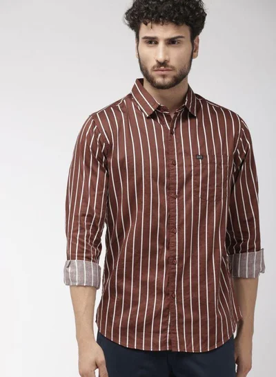 The Indian Garage Co Men Slim Fit Multi Striped Full Sleeves Spread Collar Casual Shirt