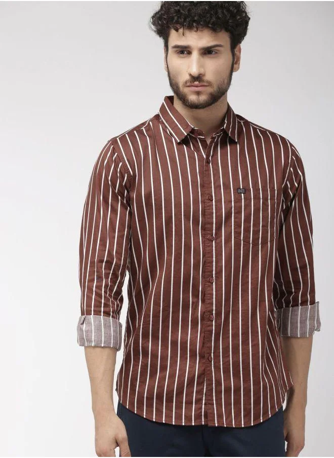 شركة المرآب الهندية Men Slim Fit Multi Striped Full Sleeves Spread Collar Casual Shirt