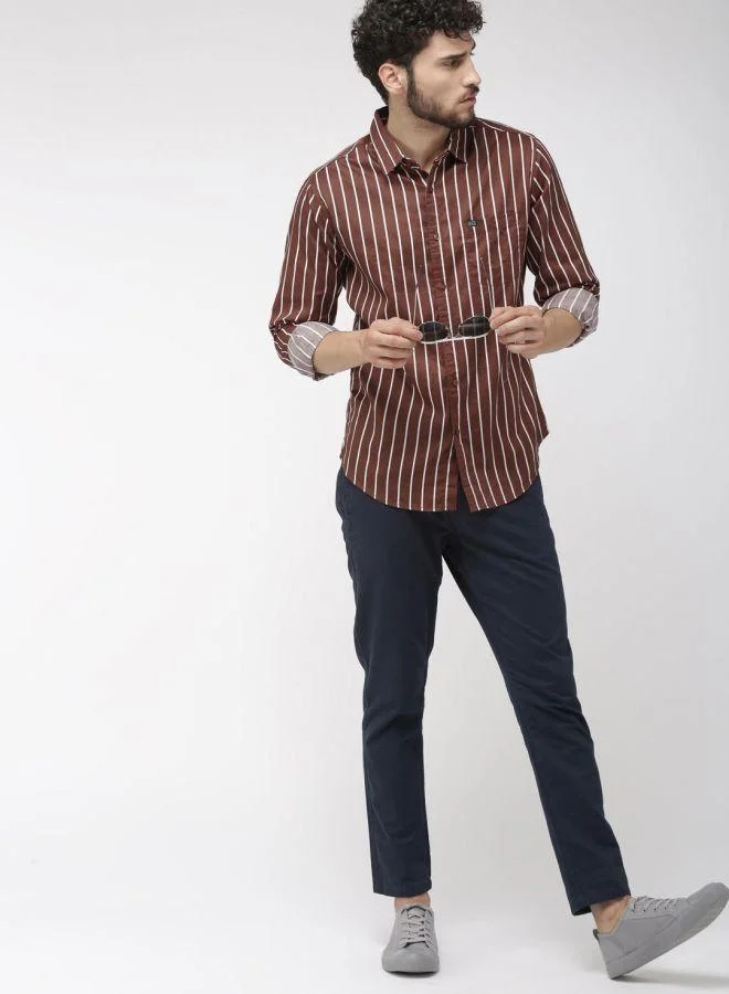 The Indian Garage Co Men Slim Fit Multi Striped Full Sleeves Spread Collar Casual Shirt