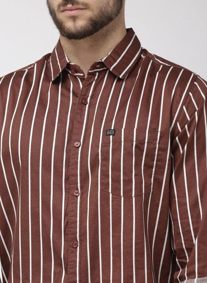 The Indian Garage Co Men Slim Fit Multi Striped Full Sleeves Spread Collar Casual Shirt