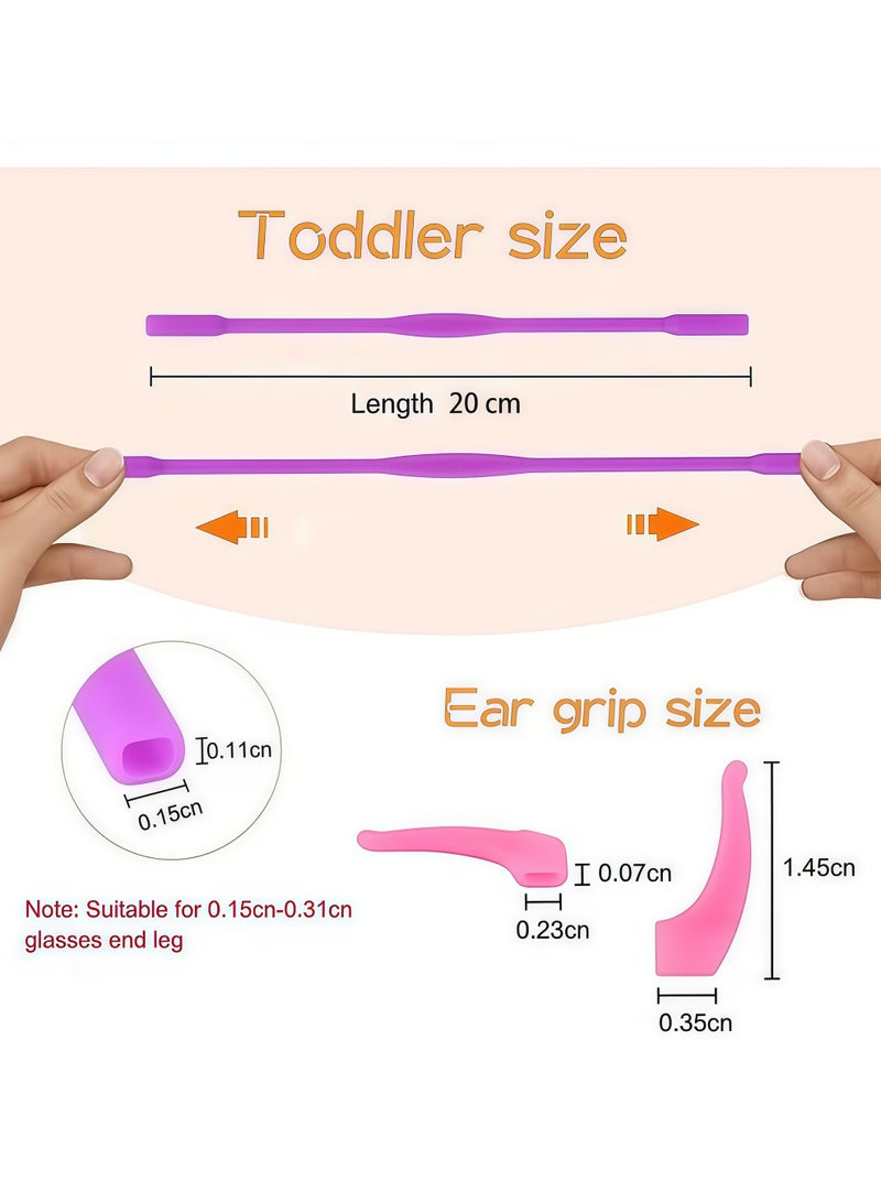 Glasses Straps, 6pcs Silicone Glasses for Kids with Colorful Sunglass Straps and 12pcs Non-slip Ear Hooks, Sports Glasses with Soft Elastic Glasses Holder, Suitable for Adults and Kids - Image 2