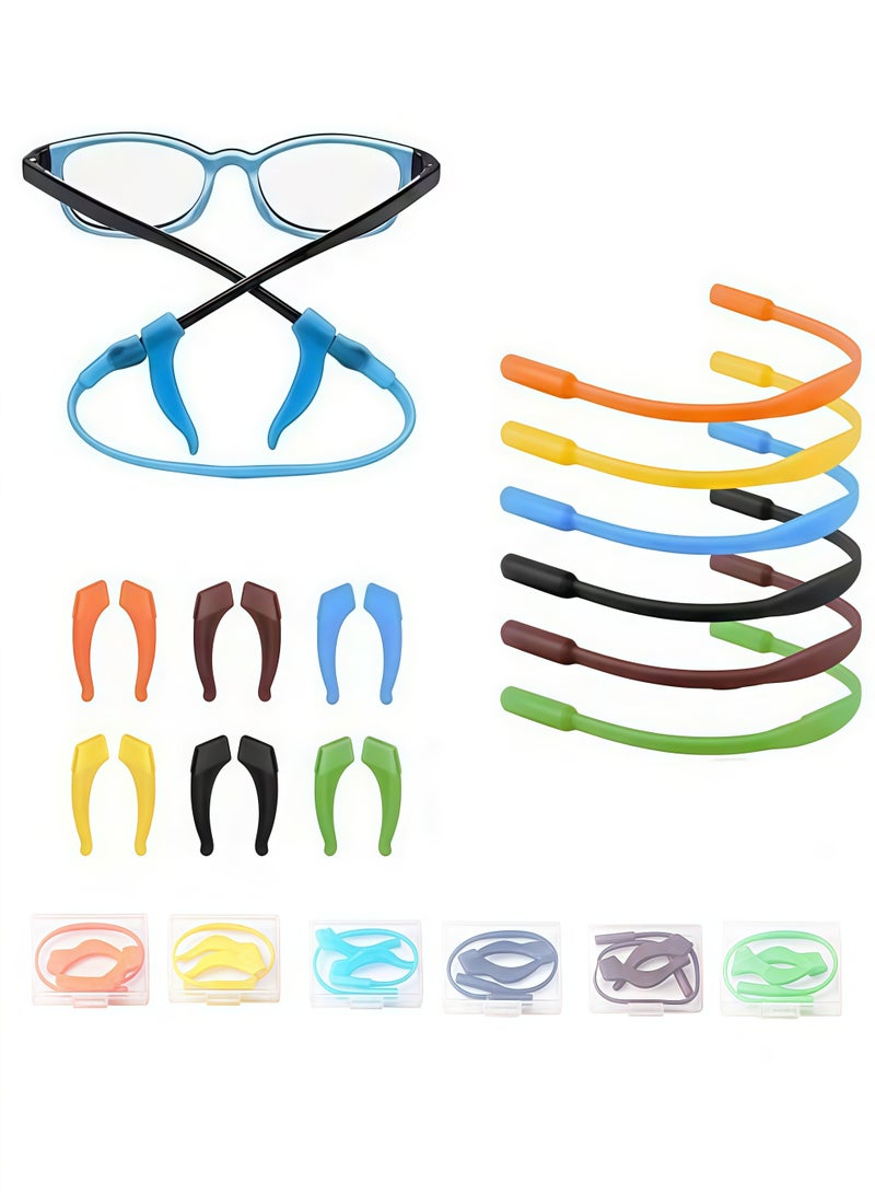 Glasses Straps, 6pcs Silicone Glasses for Kids with Colorful Sunglass Straps and 12pcs Non-slip Ear Hooks, Sports Glasses with Soft Elastic Glasses Holder, Suitable for Adults and Kids - Image 1