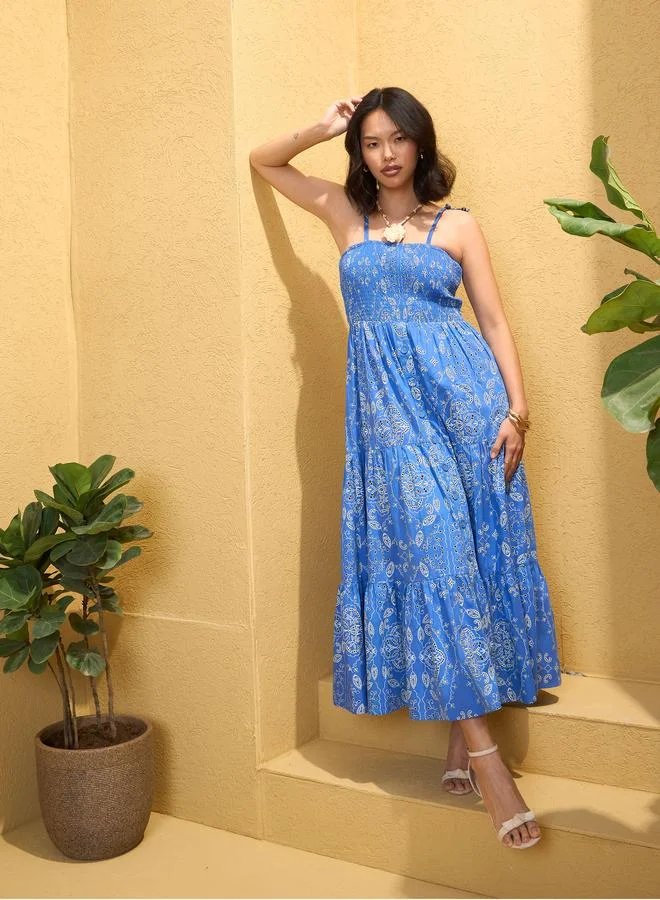 SASSAFRAS Sassafras Blue Smocked Strappy Maxi Dress