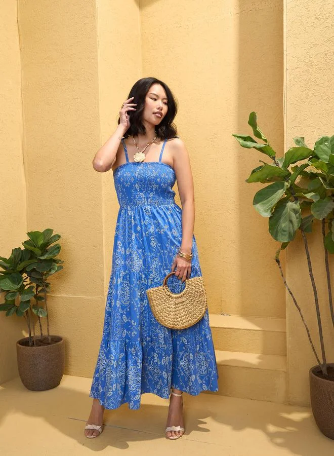 SASSAFRAS Sassafras Blue Smocked Strappy Maxi Dress