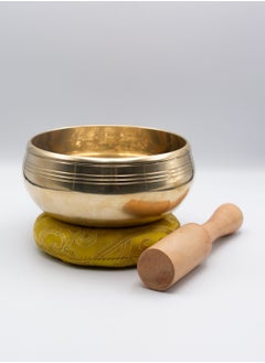 Alpine Crystals UAE Authentic Himalayan Golden Singing Bowl Single Set Handcrafted in Nepal Includes Traditional Wooden Striker and Silk Cushion  - Image 1