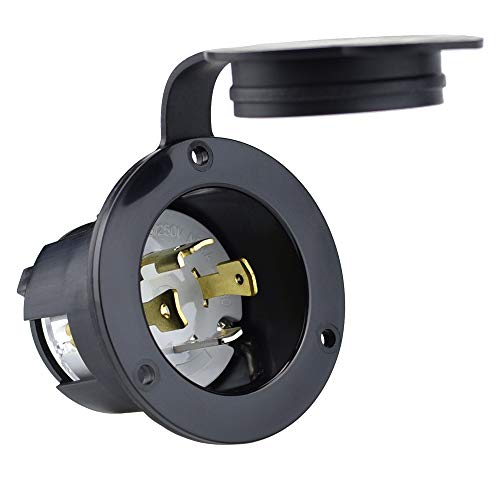 Cllena NEMA L14-30 Flanged Generator Power Inlet/Outlet Receptacle Socket with Cover 30 Amp 125/250V 7500W (Black) - Image 1
