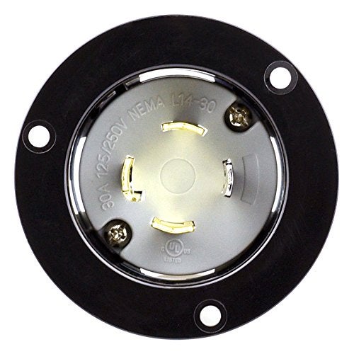 Cllena NEMA L14-30 Flanged Generator Power Inlet/Outlet Receptacle Socket with Cover 30 Amp 125/250V 7500W (Black) - Image 2