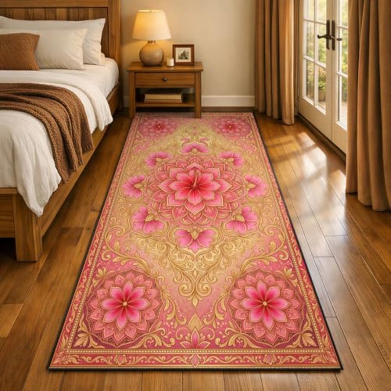 Floral Runner Rug for Entryway, Luury Damask Floral Carpet Runner, Vintage Baroque Long Rug, Low Pile, Machine Washable Non-Slip Floor Mat - Image 5