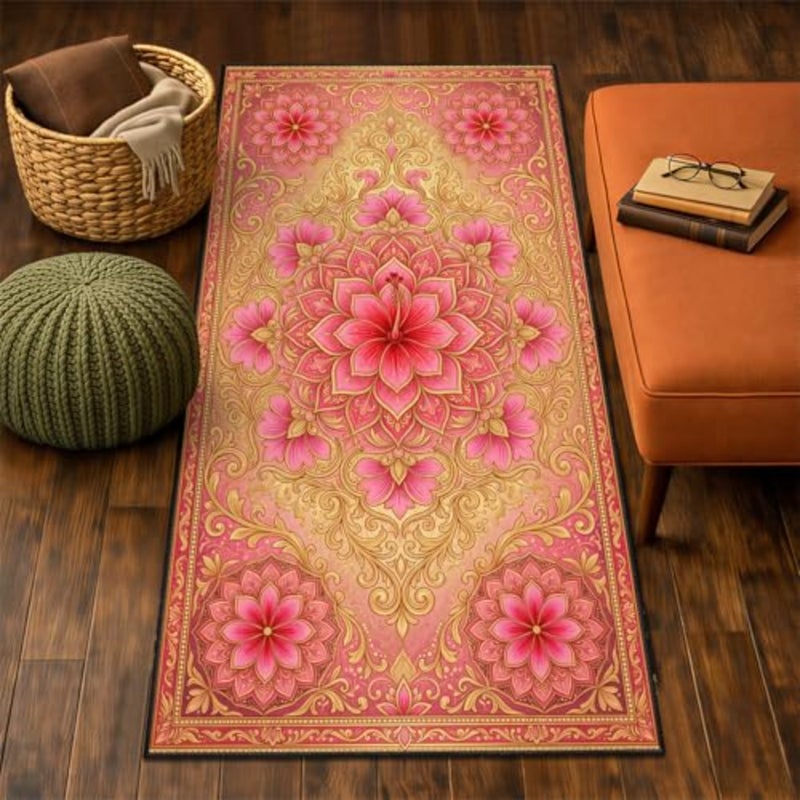 Floral Runner Rug for Entryway, Luury Damask Floral Carpet Runner, Vintage Baroque Long Rug, Low Pile, Machine Washable Non-Slip Floor Mat - Image 4