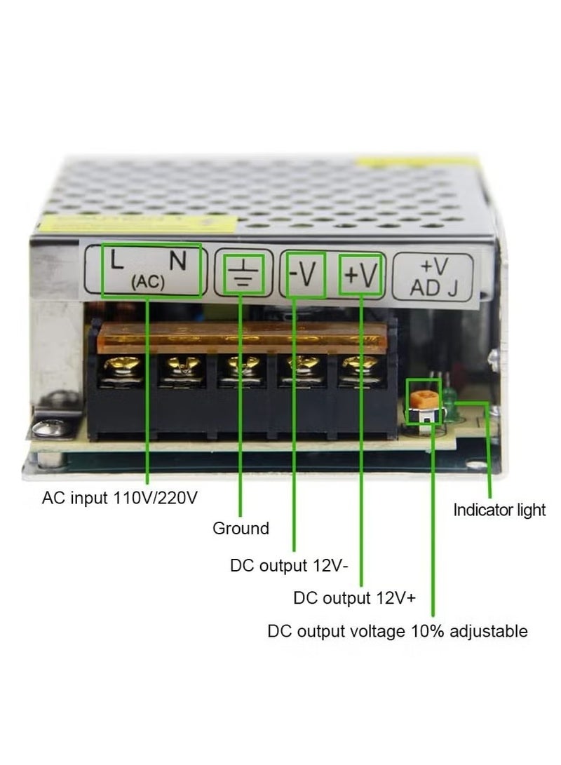 جمورو محول طاقة 12 فولت 5 أمبير 60 واط محول تبديل منظم عالمي من تيار متردد 110-220 فولت إلى تيار مستمر 12 فولت 5 أمبير محول سائق LED لشريط إضاءة LED ونظام أمان كاميرا CCTV والقفل الذكي - Image 2