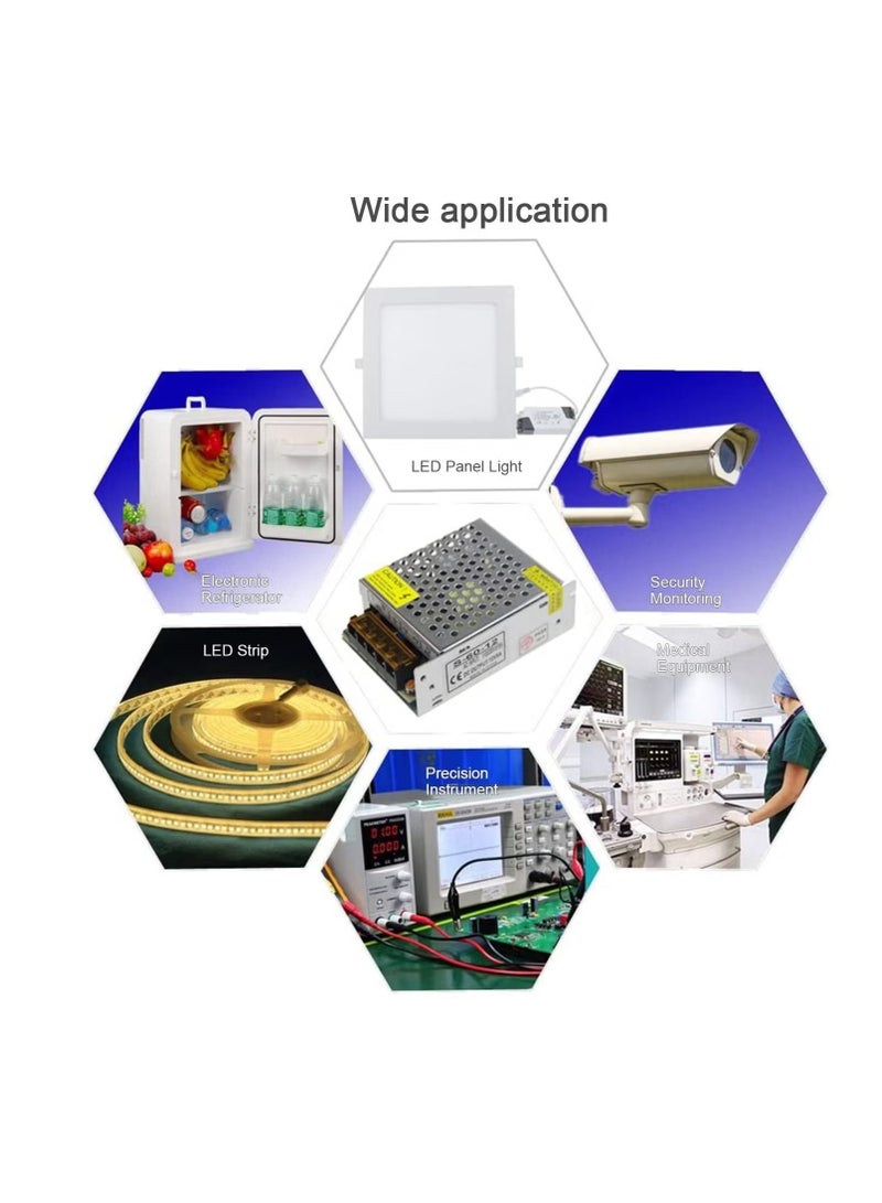 جمورو محول طاقة 12 فولت 5 أمبير 60 واط محول تبديل منظم عالمي من تيار متردد 110-220 فولت إلى تيار مستمر 12 فولت 5 أمبير محول سائق LED لشريط إضاءة LED ونظام أمان كاميرا CCTV والقفل الذكي - Image 3