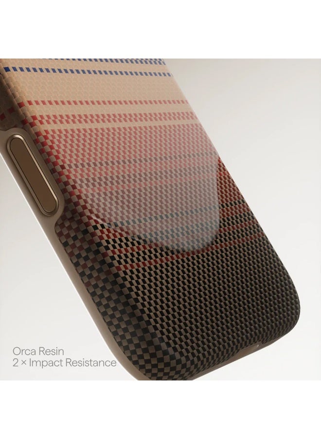 PITAKA حافظة PITAKA لجهاز iPhone 17 Pro، Ultra Gurad، واقية، مضادة للصدمات، تغطية كاملة، متوافقة مع MagSafe، متينة، من ألياف الأراميد، تمتص الصدمات، شحن لاسلكي، للأعمال، أنيقة - غروب الشمس - Image 3