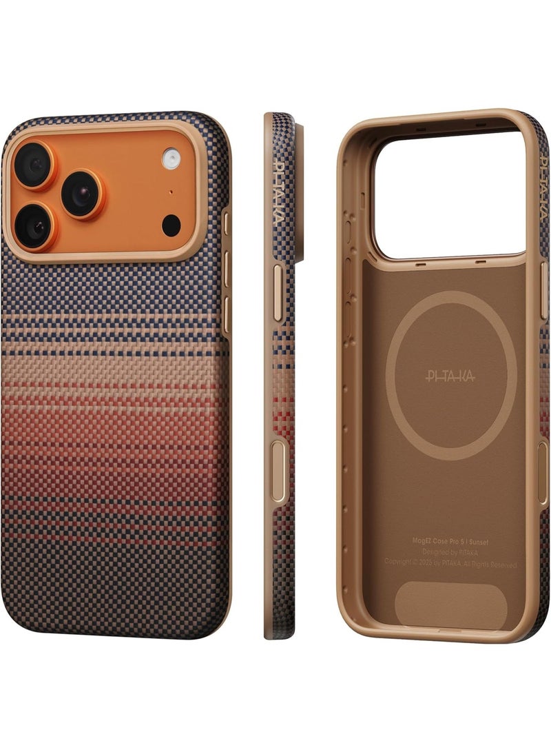 PITAKA حافظة PITAKA لجهاز iPhone 17 Pro، Ultra Gurad، واقية، مضادة للصدمات، تغطية كاملة، متوافقة مع MagSafe، متينة، من ألياف الأراميد، تمتص الصدمات، شحن لاسلكي، للأعمال، أنيقة - غروب الشمس - Image 1