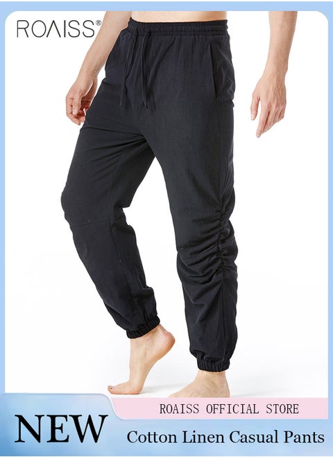 Men Ruched Harem Pants Adjustable Length Baggy Casual Trousers Drawstring Jogger Pants Beach Gypsy Yoga Aladdin