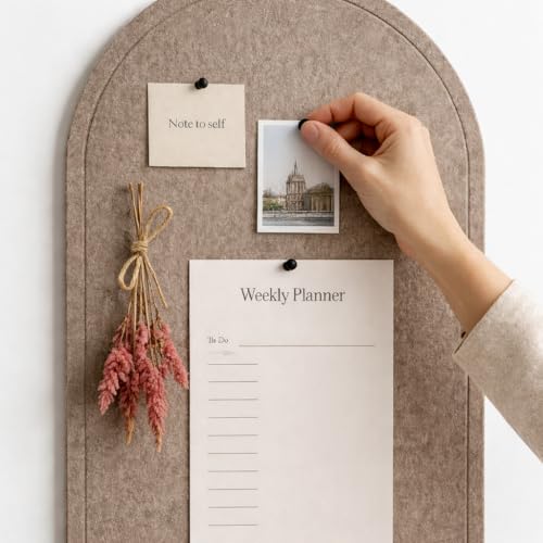 Orelle Arch Felt Bulletin Board | Peel and Stick Felt Board for Wall | Alternative Cork Board for Office, Vision Board, Kids Art Display | Arched Wall Decor | 23 x 31”| Mocha - Image 3