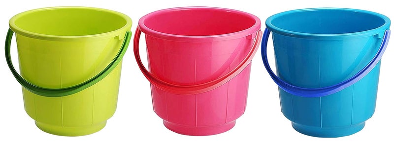 Kuber Industries 3 Pieces Unbreakable Strong Plastic Bathroom Bucket 13 LTR Green Pink Blue CTKTC43005 - Image 1