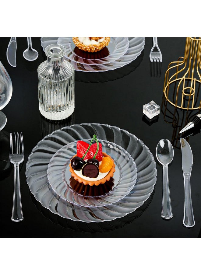 FOCUSLINE FOCUSLINE 100 Count Clear Plastic Plates 9 Inch, Disposable Heavy Duty Dinner Plates- Premium Hard Plastic Plate Fancy Disposable Clear Plates for Weddings, Parties and Events  - Image 5