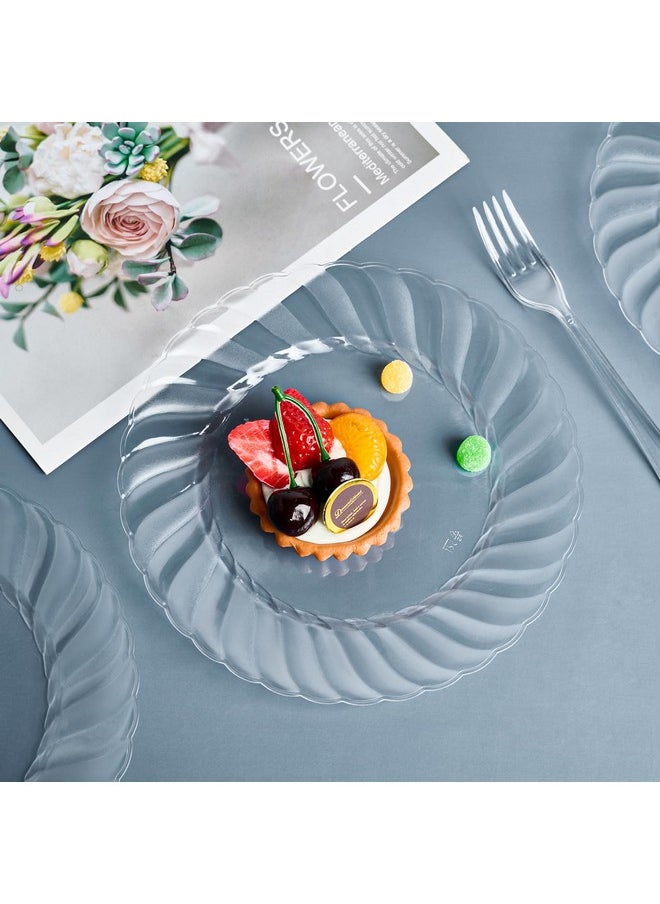 FOCUSLINE FOCUSLINE 100 Count Clear Plastic Plates 9 Inch, Disposable Heavy Duty Dinner Plates- Premium Hard Plastic Plate Fancy Disposable Clear Plates for Weddings, Parties and Events  - Image 4
