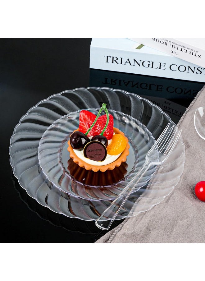 FOCUSLINE FOCUSLINE 100 Count Clear Plastic Plates 9 Inch, Disposable Heavy Duty Dinner Plates- Premium Hard Plastic Plate Fancy Disposable Clear Plates for Weddings, Parties and Events  - Image 2