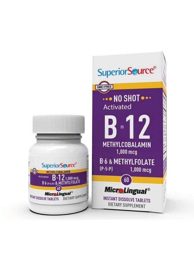 Superior Source No Shot Vitamin B12 Methylcobalamin (1000 Mcg) Methylfolate B6 Quick Dissolve Sublingual Tablets 60 Ct Cognitive Health Increase Energy Healthy Heart Stress Support Nongmo  - Image 2