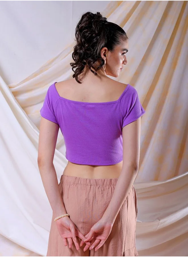 Freehand Women Fitted Casual Solid Off Shoulder Top